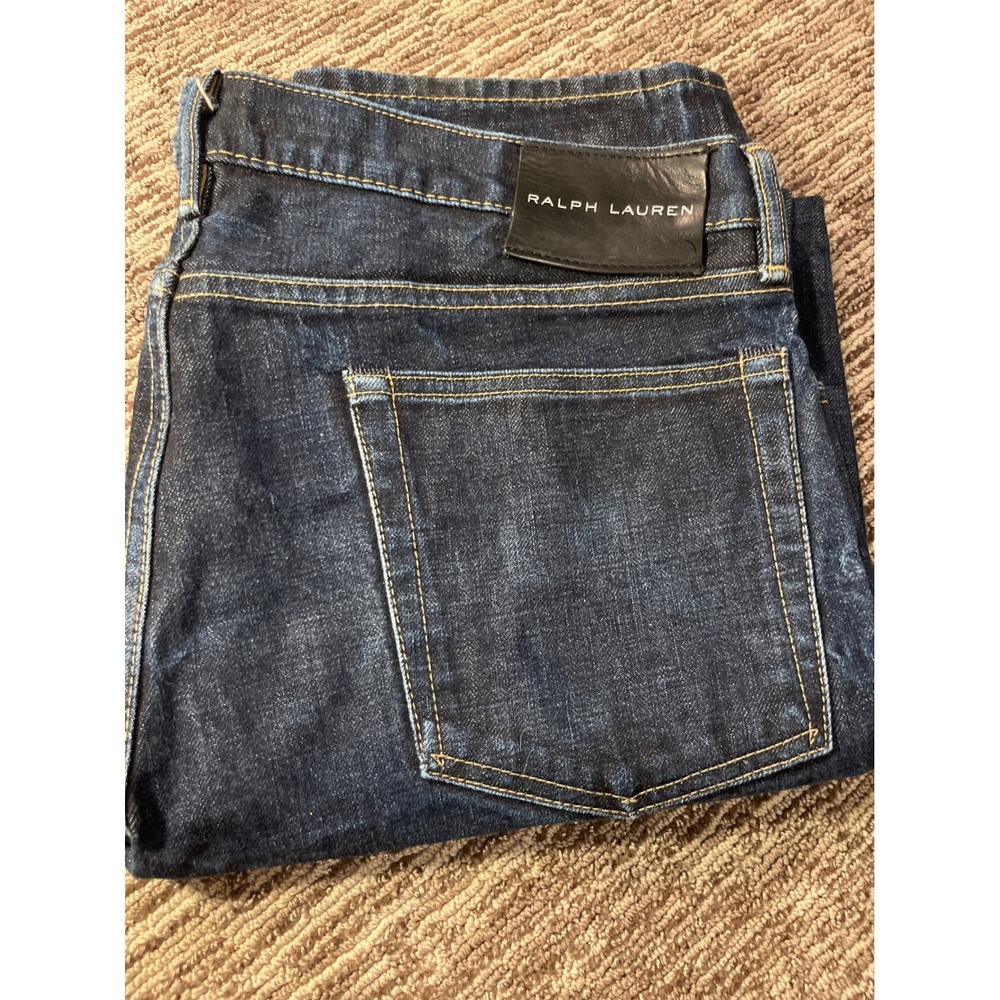 Ralph Lauren Mens Straight Leg Jeans 36x32 Resin Rinse Dark Wash 100% Cotton